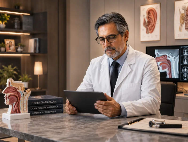 Otorrinolaringologista realizando consulta especializada